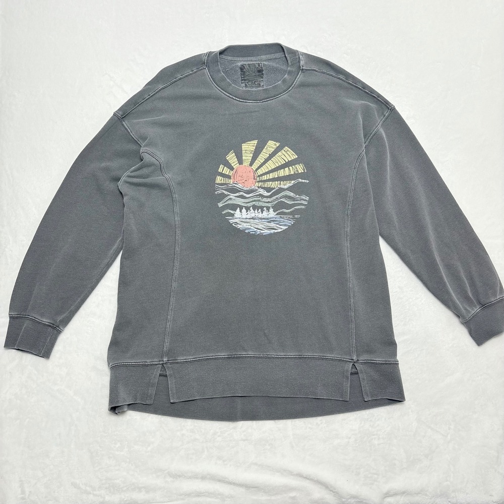 C&C California Retro Sunset Beachy Surf Sweatshirt Charcoal L Grunge Sunwashed - Picture 2 of 10